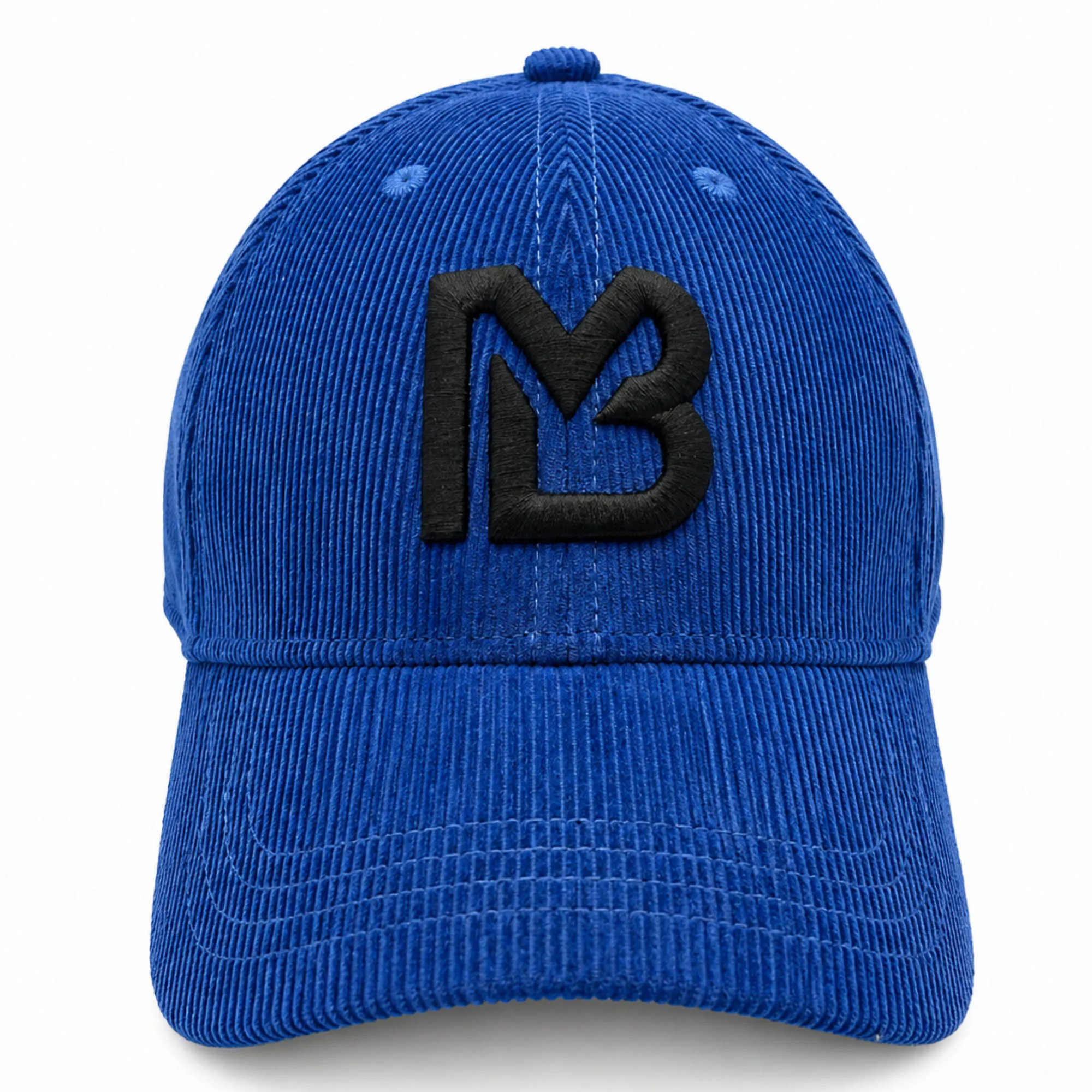 Cappello Midnight Cord in velluto a coste, vista tre quarti con firma laterale